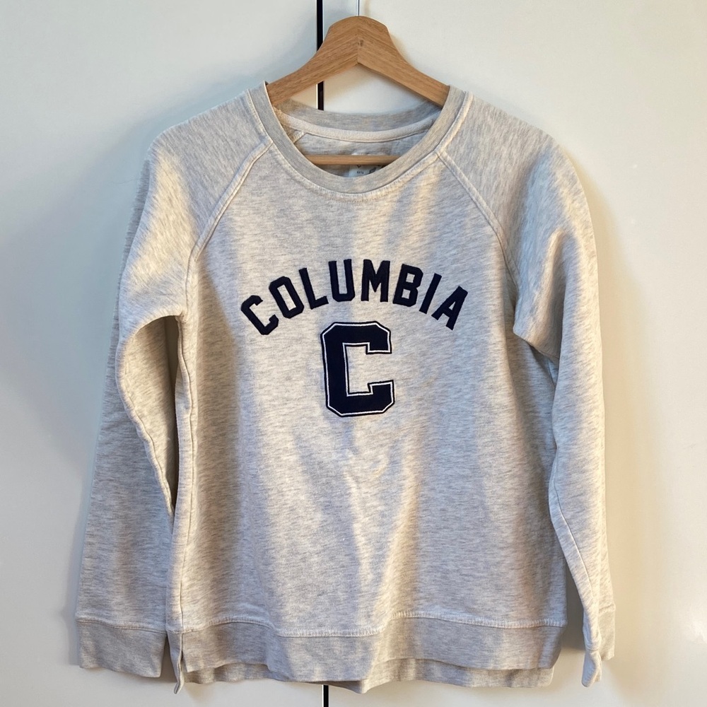 Columbia Light Heather Gray Crewneck with Navy Collegiate Logo